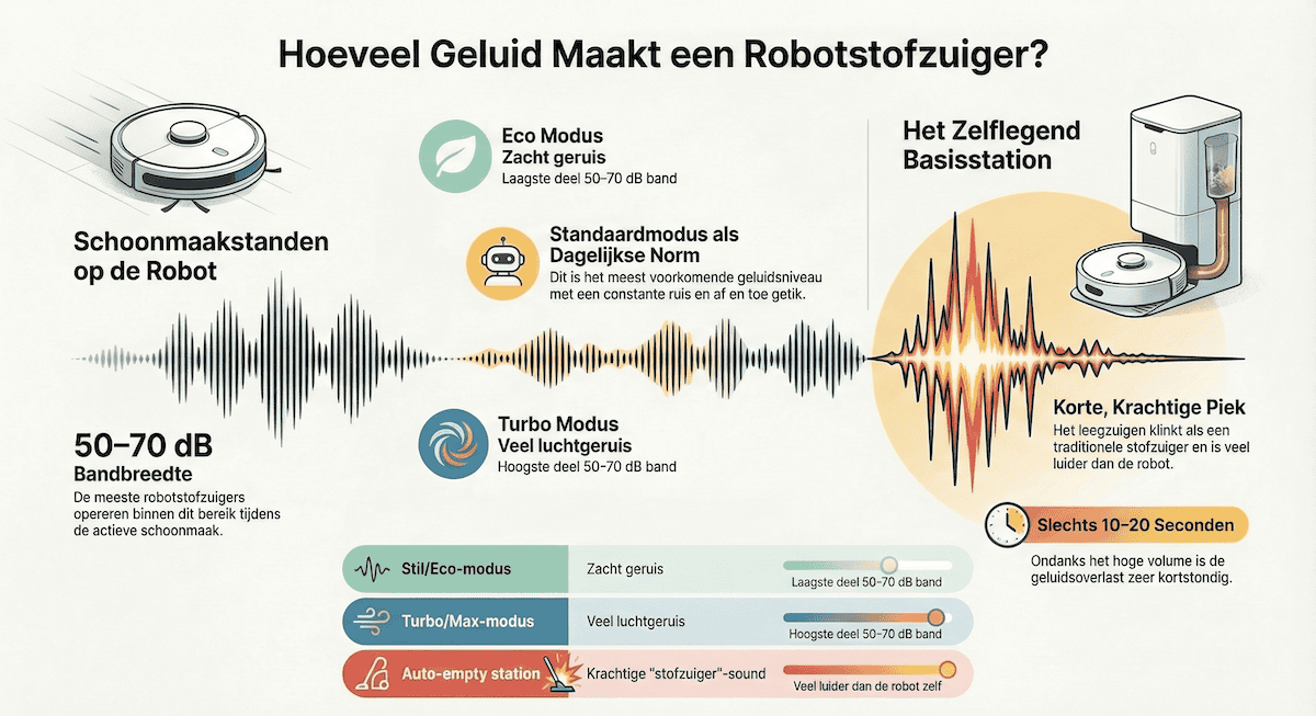 Infographic: Geluidsniveau robotstofzuiger © BesteRobotstofzuiger.be